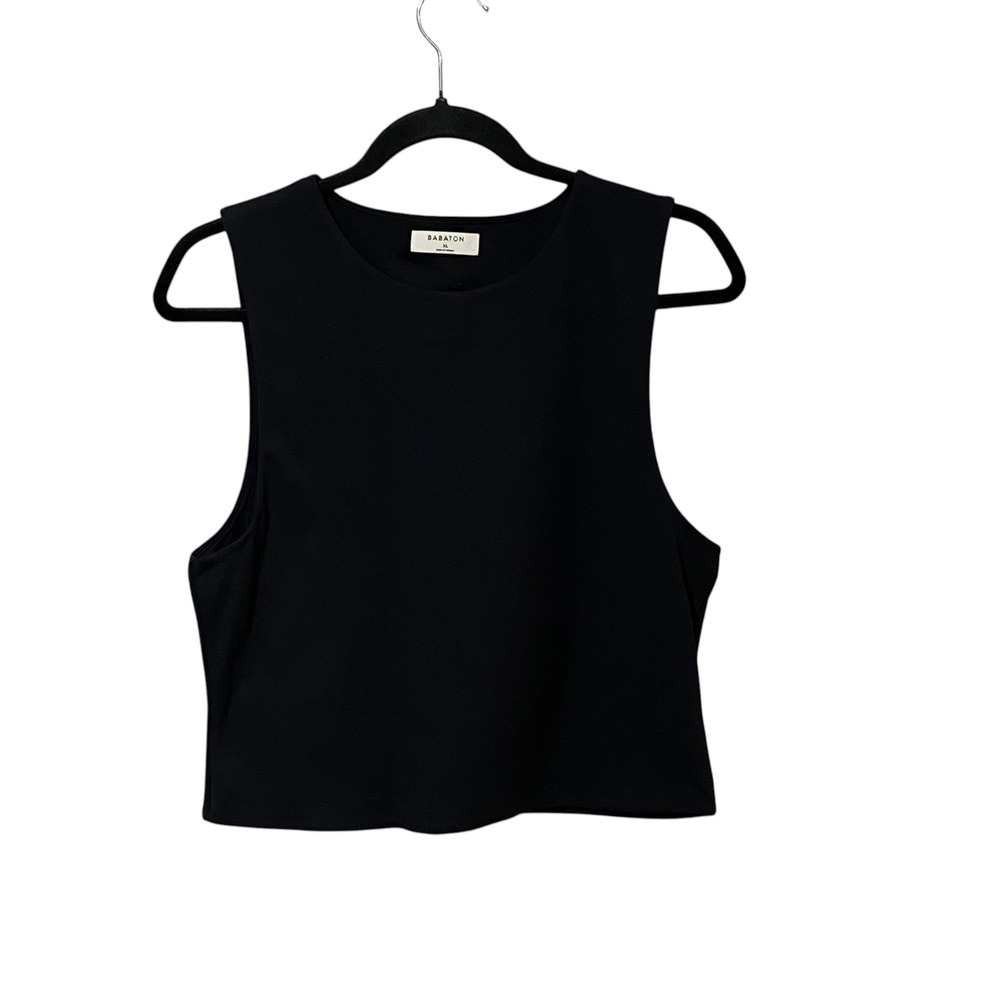 Babaton Sculpt Knit Cropped Tank Top Black XL Sleeveless Crew Neck 81266